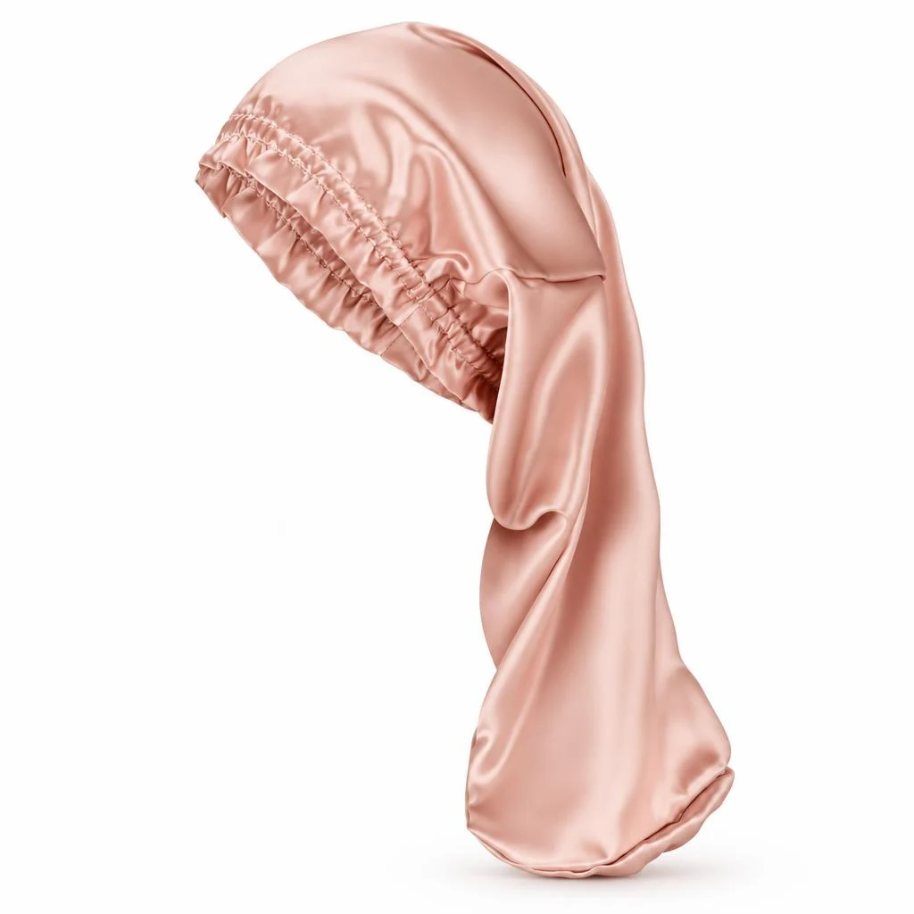 Cuffia in seta di gelso per capelli lunghi e ricci – rosa cipria