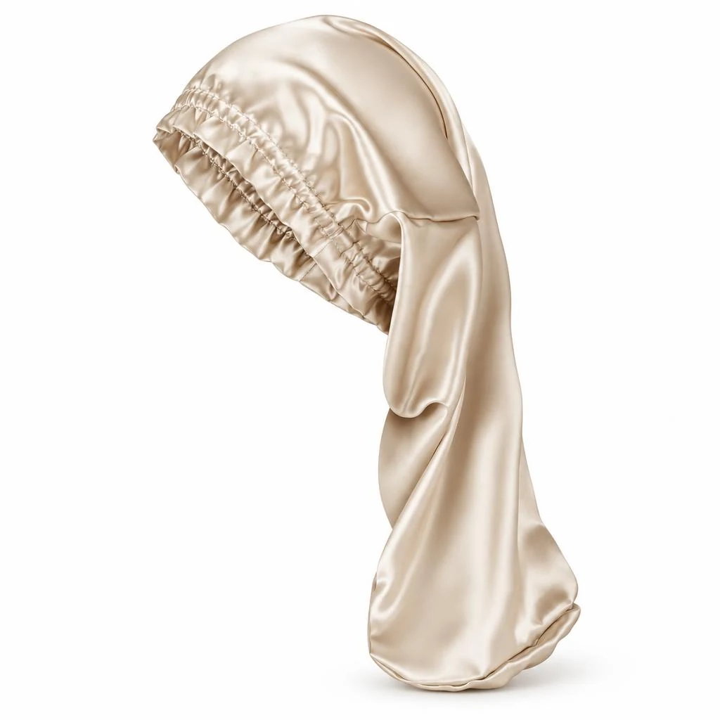 Cuffia in seta di gelso per capelli lunghi e ricci – oro champagne