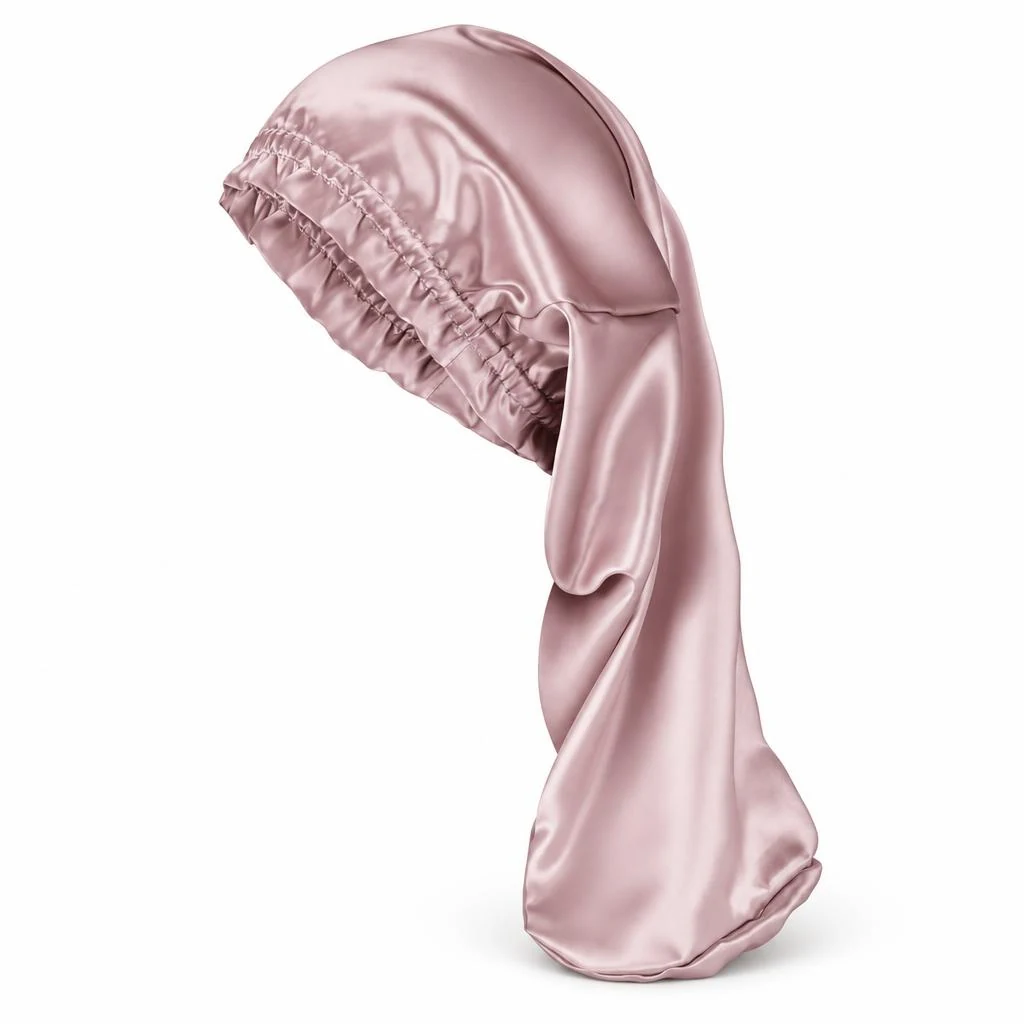Cuffia in seta di gelso per capelli lunghi e ricci – rosa antico