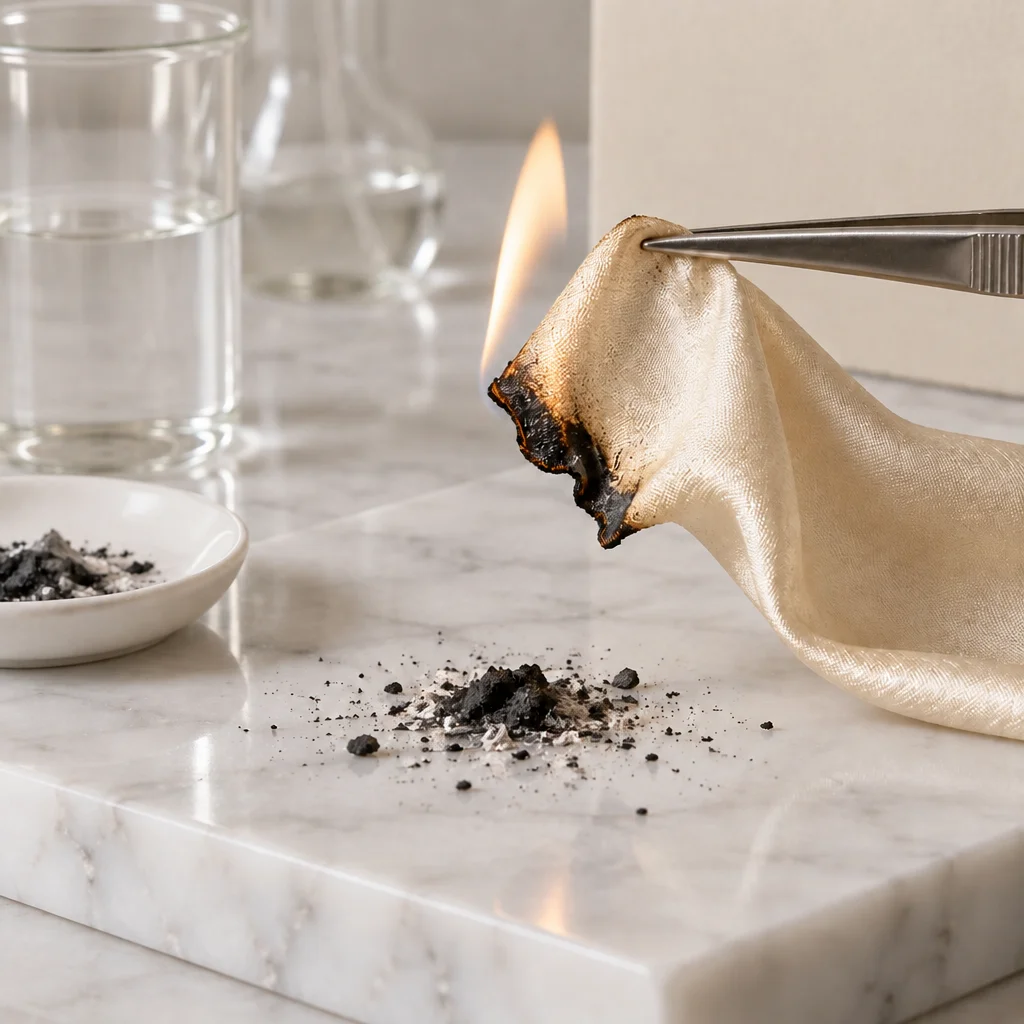 Reazione della pura seta di gelso a contatto con la fiamma