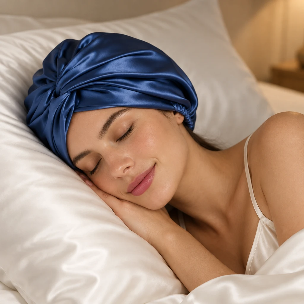 Cuffia da notte in seta di gelso standard – blu notte reale - Sonno sereno e rigenerante con protezione in seta