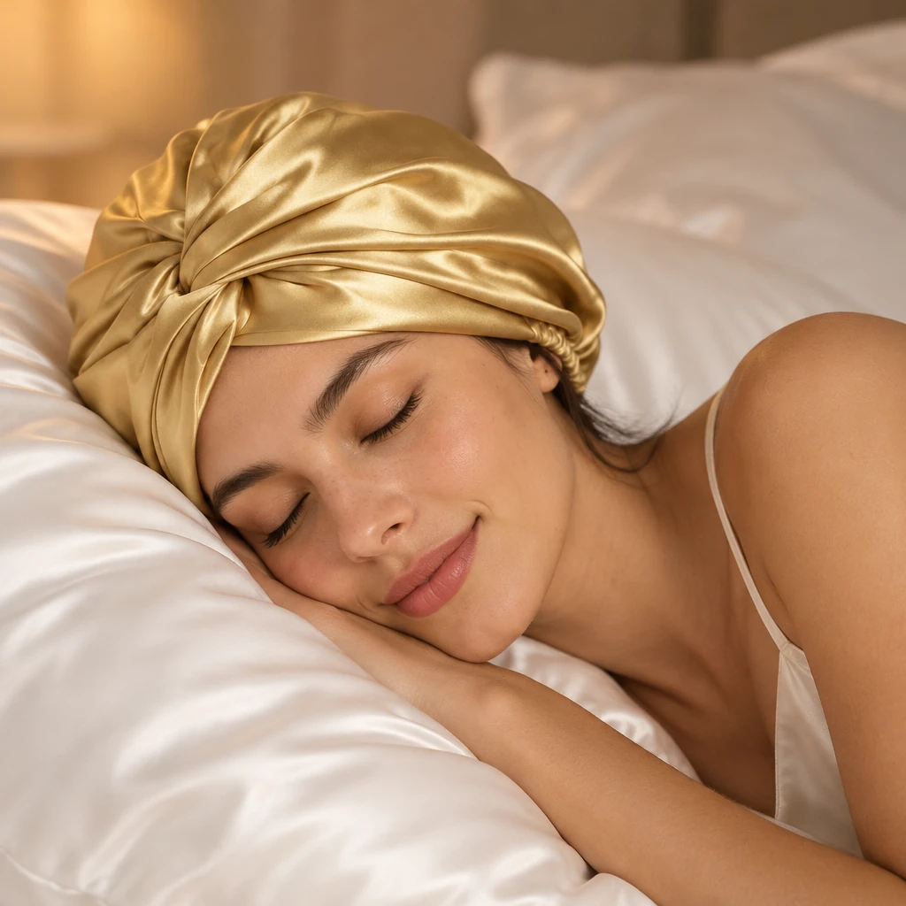Cuffia da notte in seta di gelso standard – oro caldo - Sonno sereno e rigenerante con protezione in seta